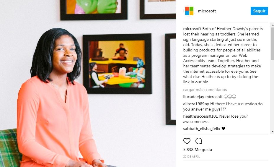 Ejemplo como usar instagram: microsoft